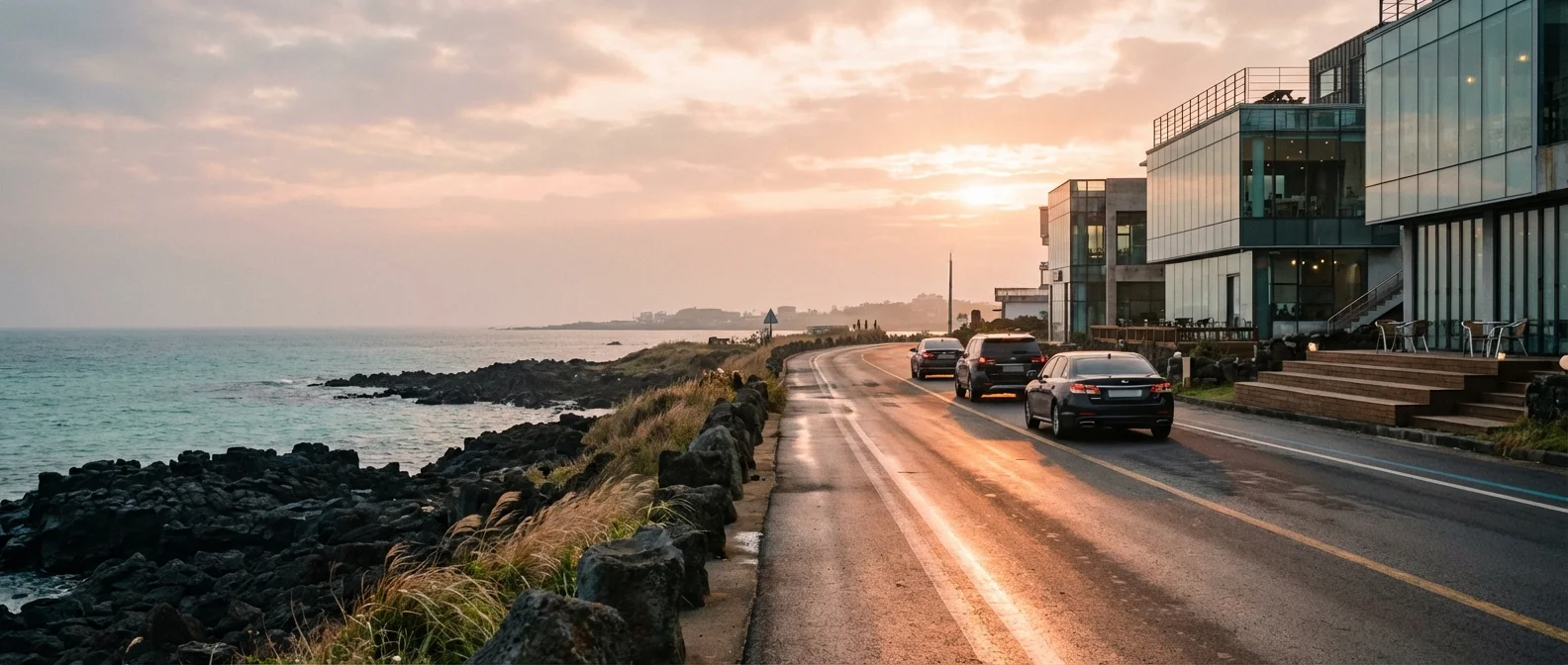 Aewol Coastal Road: Sea-View Cafes and Sunset Driving