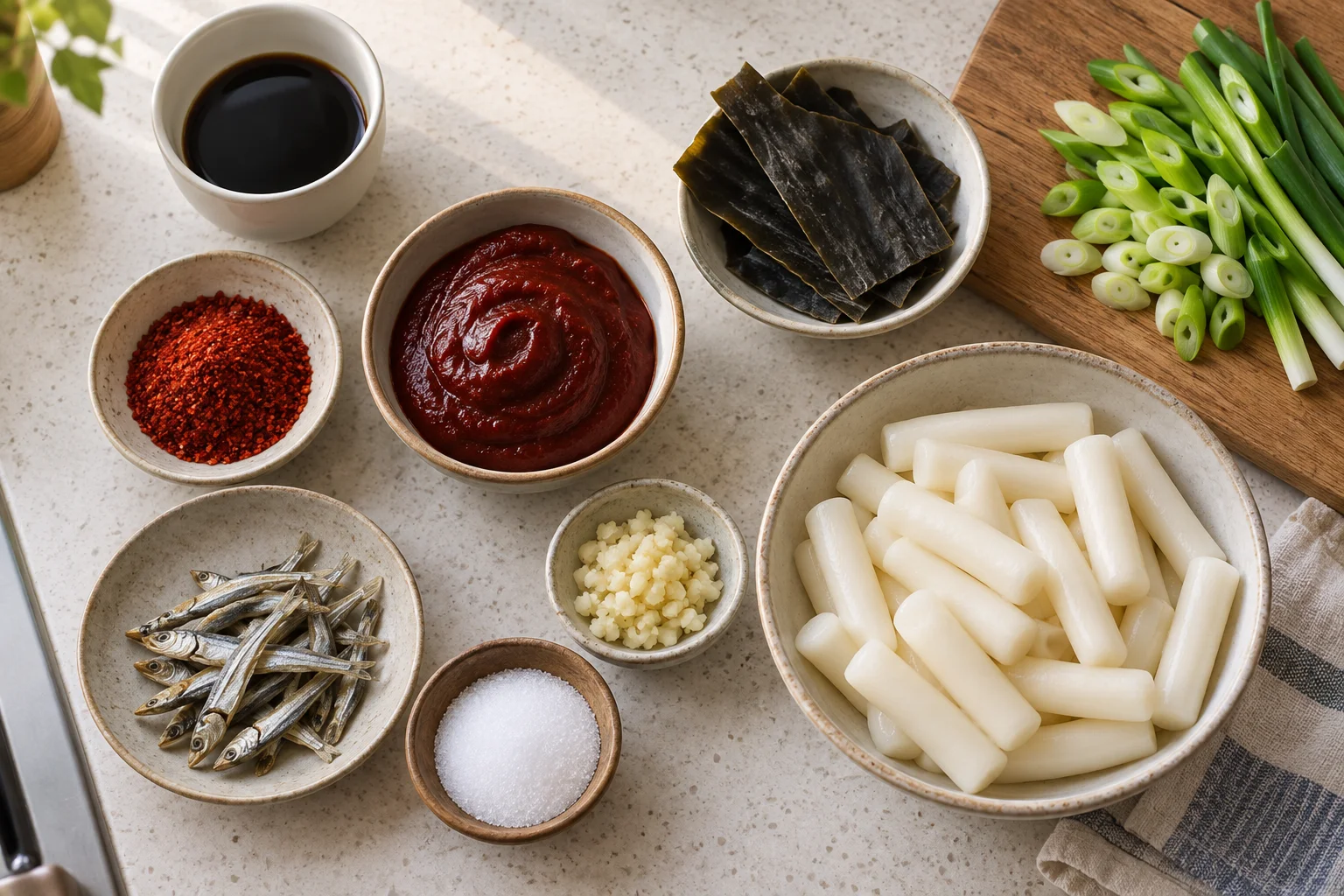 Illustration of tteokbokki ingredients, not a documented cooking test